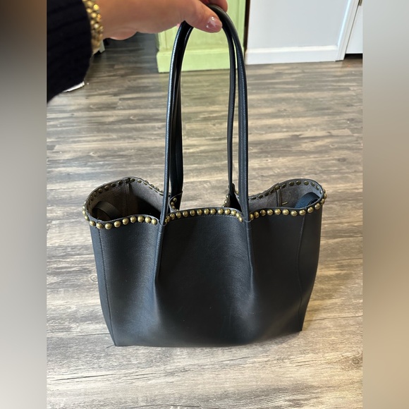 B-Low The Belt Black Leather Studded Tote Bag Open Top Shoulder Handbag - Picture 2 of 7